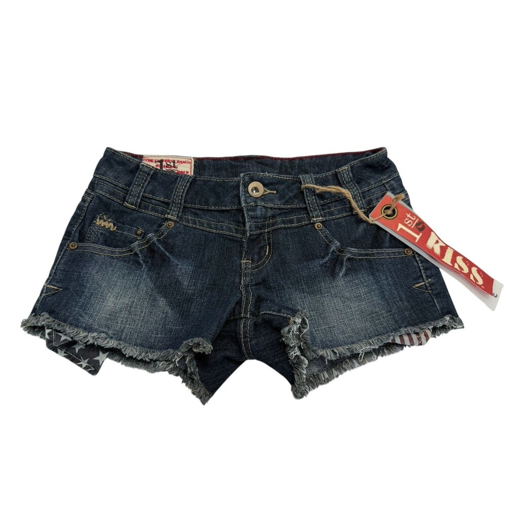 1st Kiss Womens Ripped Blue Jeans Short Micro Shorts Size 3 Y2K Distressed